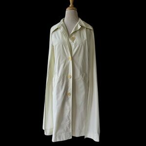 Vtg 70s Ivory Canvas Cape Jacket Trench OS Cloak  Boho Classic *No Belt * As Is